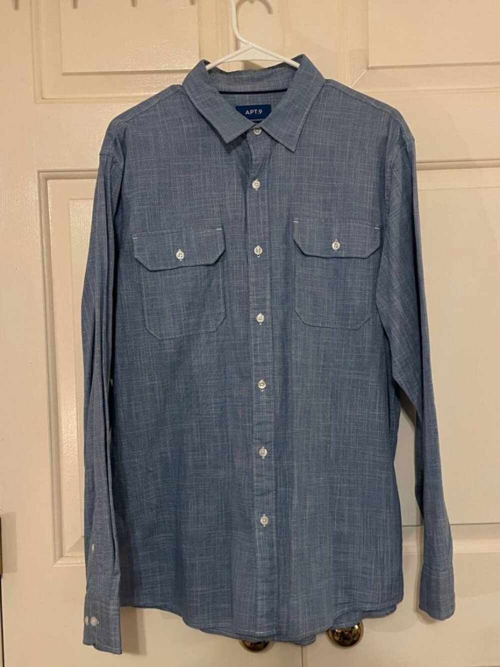 APT.9 Men's Large Slim Blue Premier Flex Button-Down Shirt - Classic & Minimalis